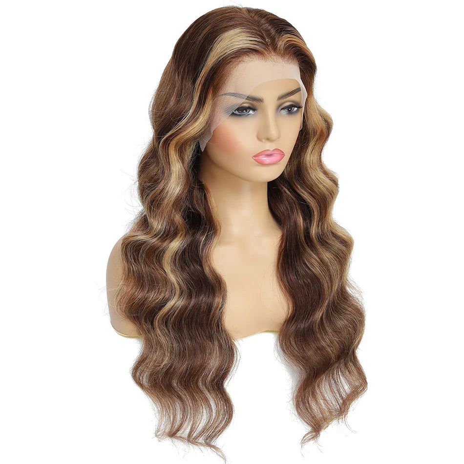 180% Density Ombre Highlight Body Wave Human Hair Wig | HD Transparent Lace Front