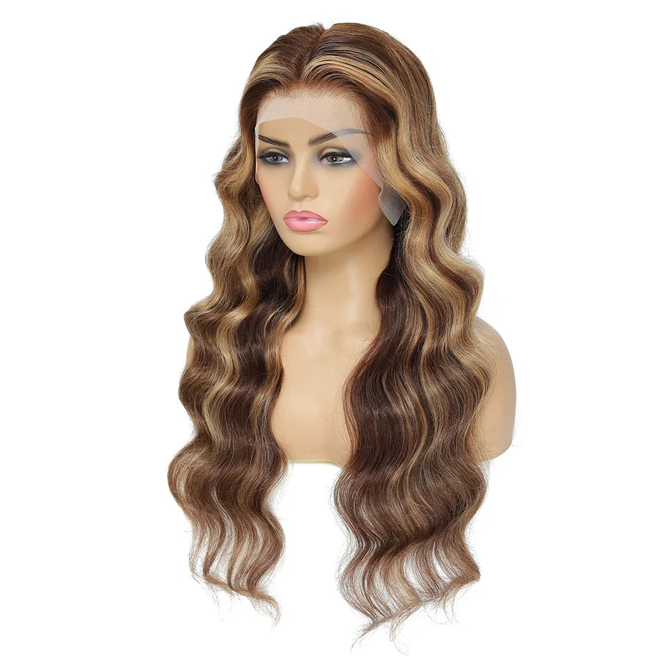 180% Density Ombre Highlight Body Wave Human Hair Wig | HD Transparent Lace Front
