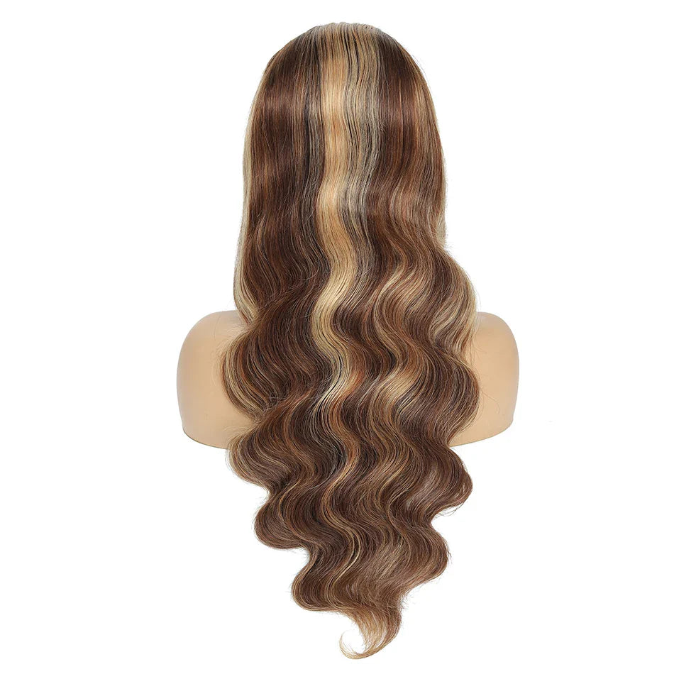 180% Density Ombre Highlight Body Wave Human Hair Wig | HD Transparent Lace Front