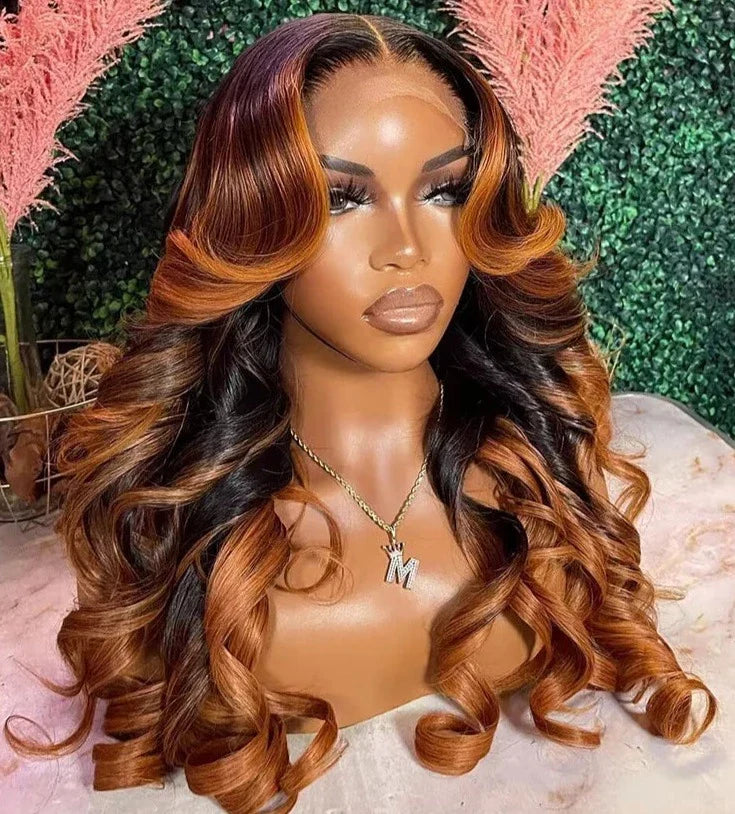 4x4 Lace Closure Wig Ombre Ginger Brown Colored Pre-Plucked 13x6 HD Transparent Lace Frontal Wig Wave Human Hair Orange Ginger
