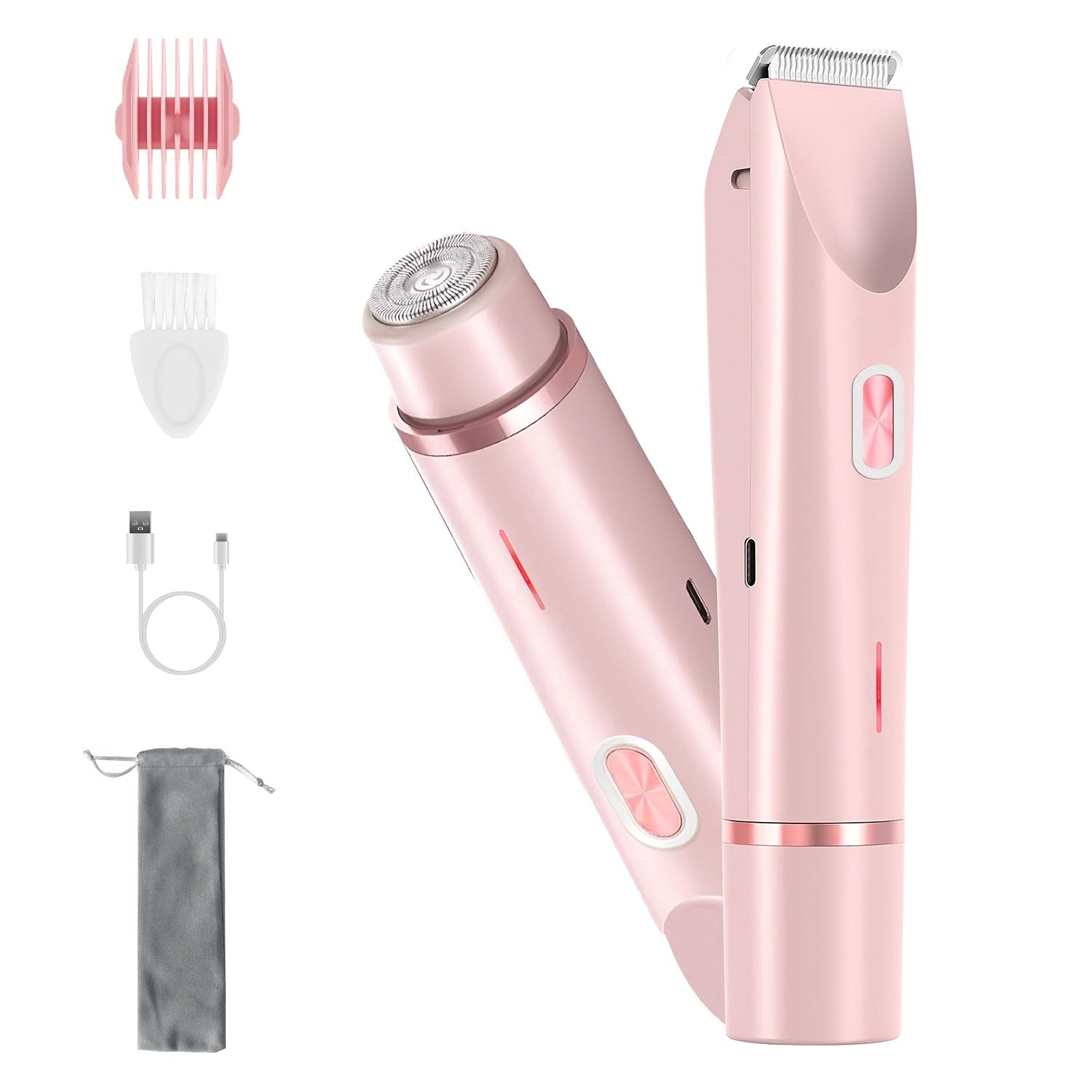 1Pc 2 In 1 Bikini Trimmer For Women Dual Head Cordless Body Shaver IPX7 Waterproof Rechargeable Pubic Hair Razor Wet And Dry Use For Bikini Underarm Leg Arm Body Face