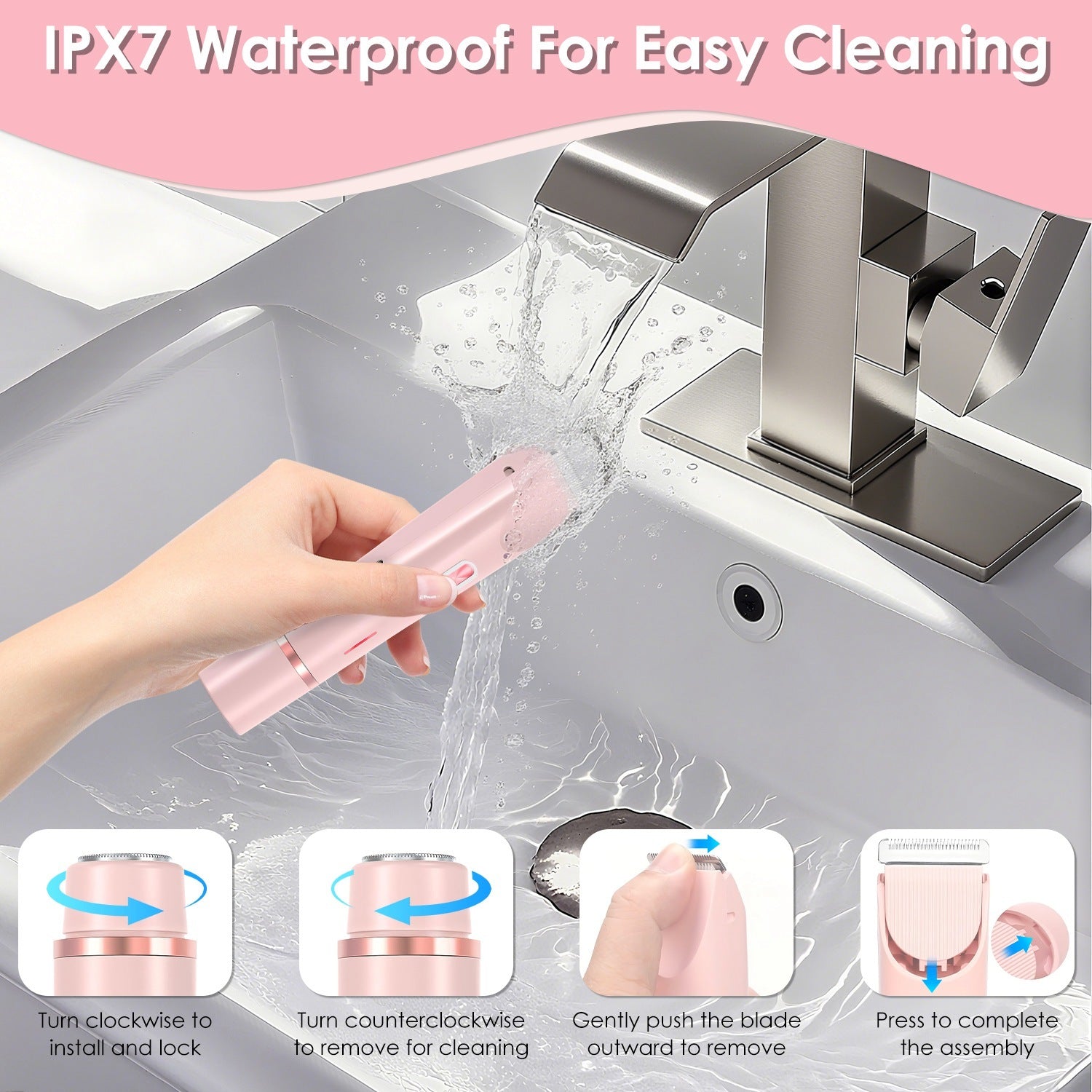 1Pc 2 In 1 Bikini Trimmer For Women Dual Head Cordless Body Shaver IPX7 Waterproof Rechargeable Pubic Hair Razor Wet And Dry Use For Bikini Underarm Leg Arm Body Face